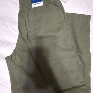 Old Navy Olive Green Linen-Blend Straight Pants